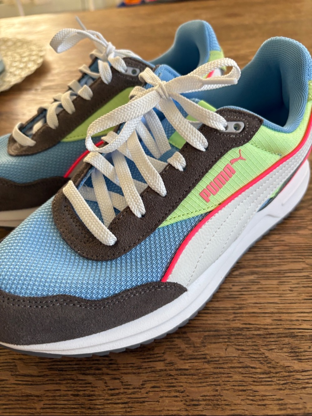 Puma Blue, Lime Green & White Retro-Style Sneakers